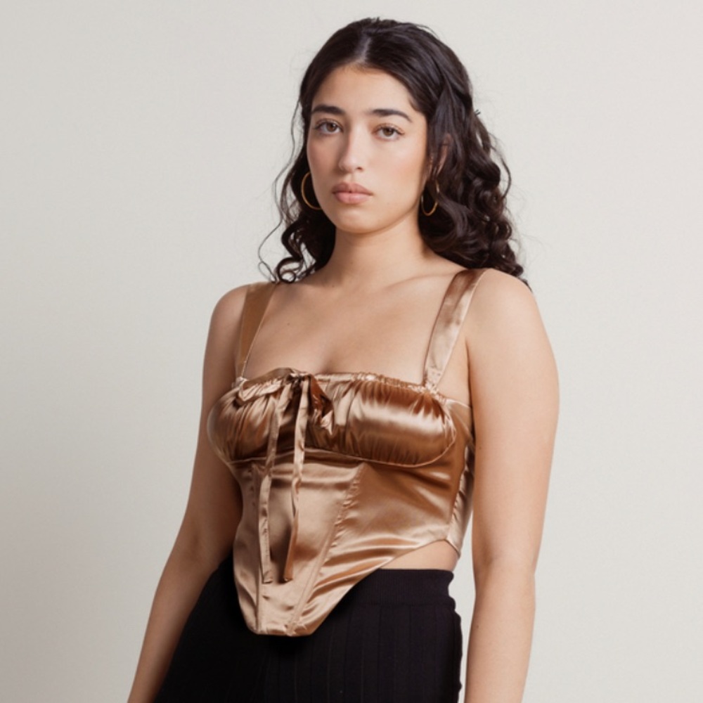 DAIZY SATIN RUCHED BUST CORSET TOP IN BRONZE